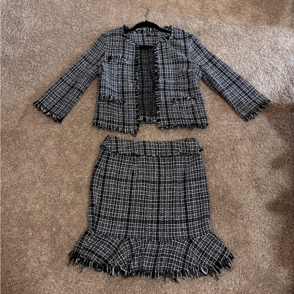Black, White & Navy Tweed Jacket and Skirt Set